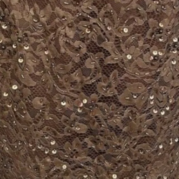 Montage By Mon Cherie Beaded Sequin Silk Lace Skirt, 16, Brown - Picture 5 of 5
